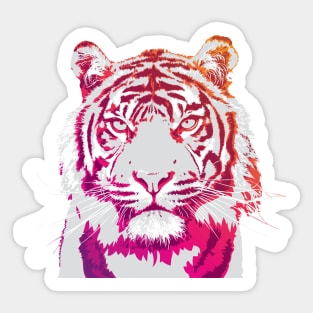 Bright Pink and Orange Neon Tiger Art Sticker